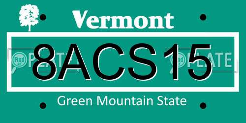 8ACS15 Vermont License Plate