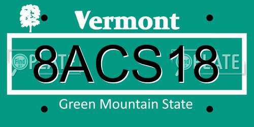 8ACS18 Vermont License Plate
