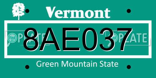 8AE037 Vermont License Plate