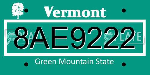 8AE9222 Vermont License Plate