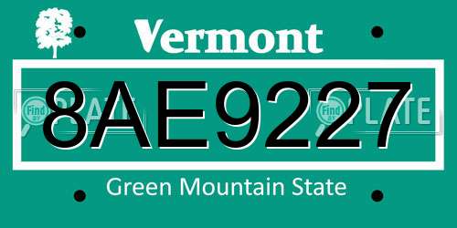 8AE9227 Vermont License Plate