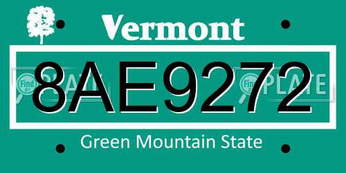 8AE9272 Vermont License Plate