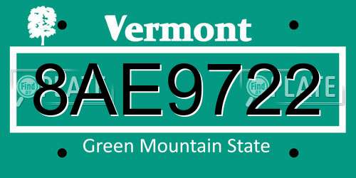 8AE9722 Vermont License Plate
