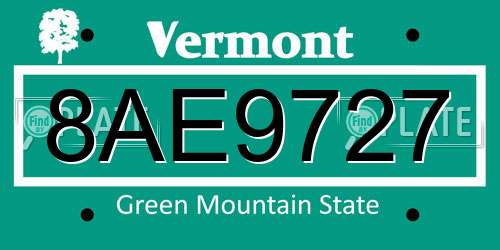 8AE9727 Vermont License Plate