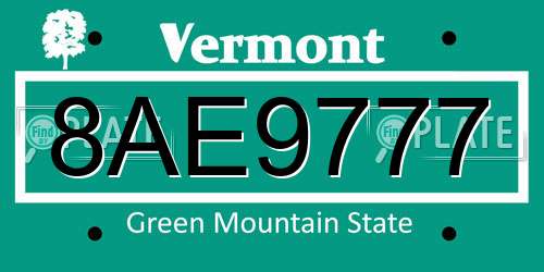 8AE9777 Vermont License Plate