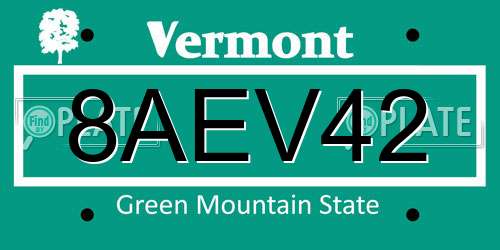 8AEV42 Vermont License Plate
