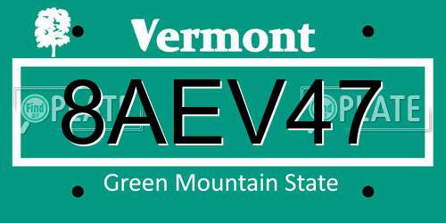 8AEV47 Vermont License Plate