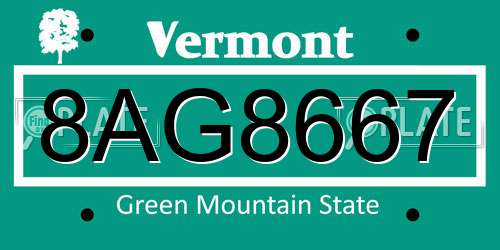 8AG8667 Vermont License Plate