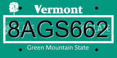 8AGS662 Vermont License Plate