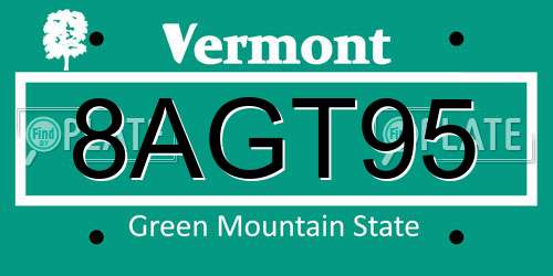 8AGT95 Vermont License Plate