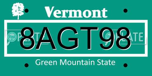 8AGT98 Vermont License Plate