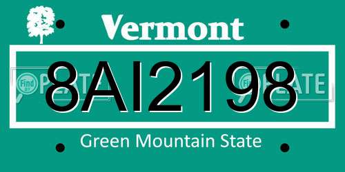 8AI2198 Vermont License Plate