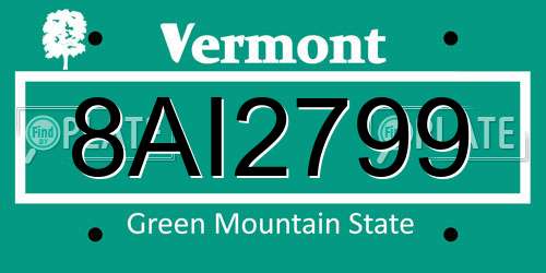 8AI2799 Vermont License Plate