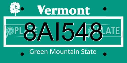 8AI548 Vermont License Plate