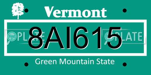 8AI615 Vermont License Plate