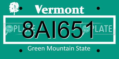 8AI651 Vermont License Plate
