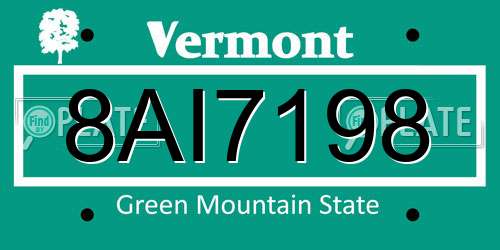 8AI7198 Vermont License Plate