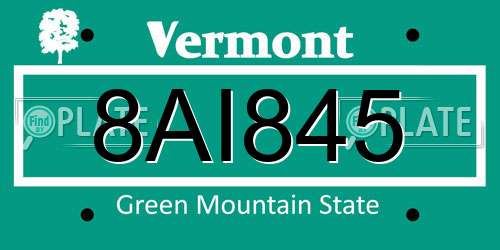 8AI845 Vermont License Plate