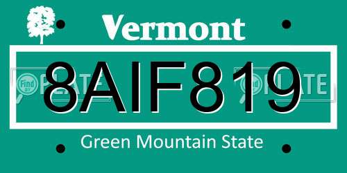 8AIF819 Vermont License Plate