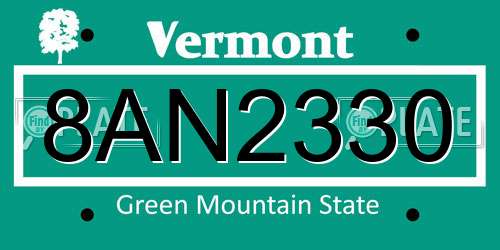 8AN2330 Vermont License Plate