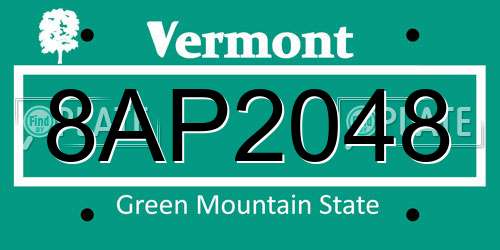 8AP2048 Vermont License Plate