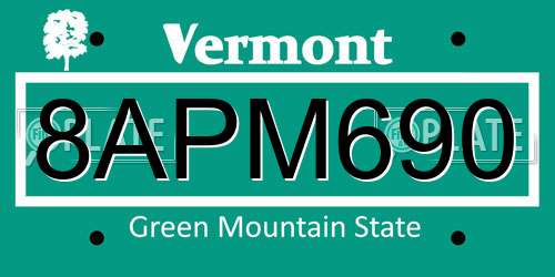 8APM690 Vermont License Plate