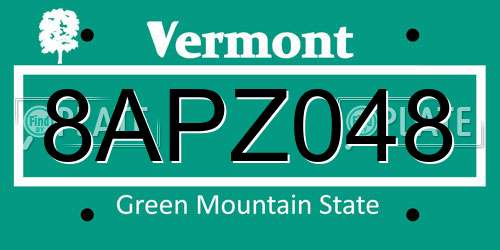 8APZ048 Vermont License Plate