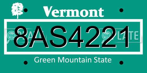8AS4221 Vermont License Plate
