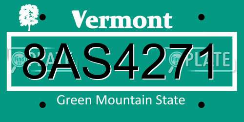 8AS4271 Vermont License Plate
