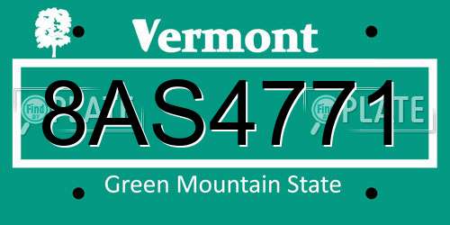 8AS4771 Vermont License Plate