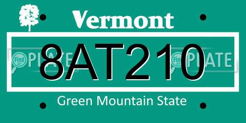 8AT210 Vermont License Plate