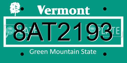 8AT2193 Vermont License Plate