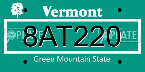 8AT220 Vermont License Plate
