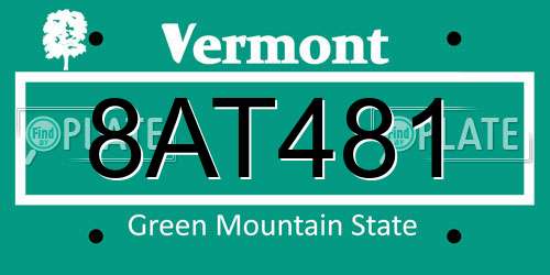 8AT481 Vermont License Plate
