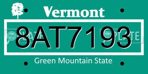 8AT7193 Vermont License Plate