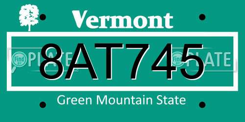 8AT745 Vermont License Plate