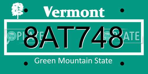 8AT748 Vermont License Plate