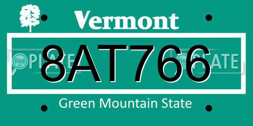 8AT766 Vermont License Plate