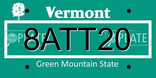 8ATT20 Vermont License Plate