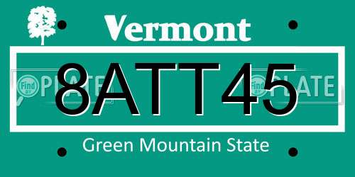 8ATT45 Vermont License Plate