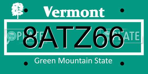 8ATZ66 Vermont License Plate
