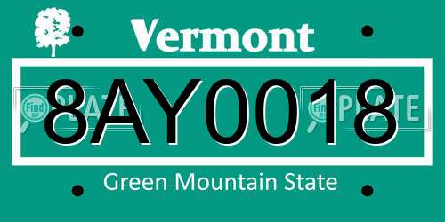 8AY0018 Vermont License Plate