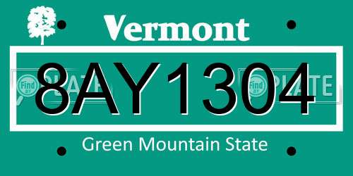 8AY1304 Vermont License Plate