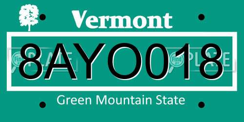 8AYO018 Vermont License Plate