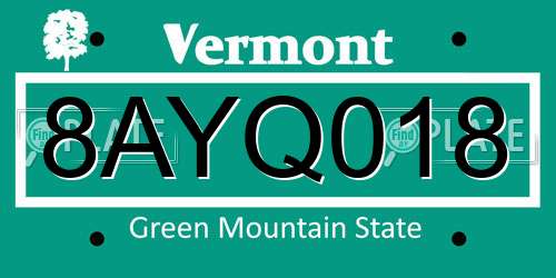 8AYQ018 Vermont License Plate