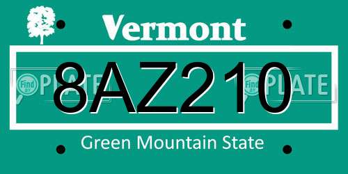 8AZ210 Vermont License Plate