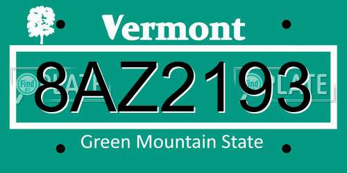 8AZ2193 Vermont License Plate