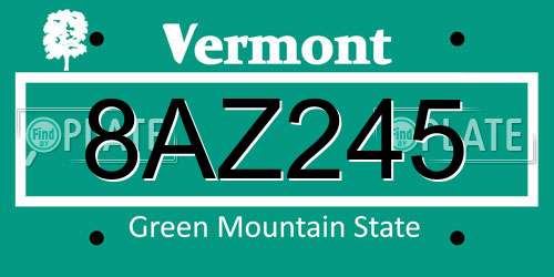 8AZ245 Vermont License Plate