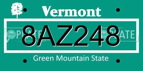 8AZ248 Vermont License Plate