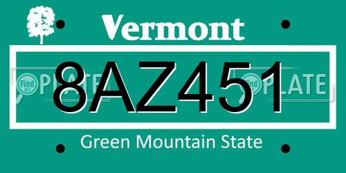 8AZ451 Vermont License Plate
